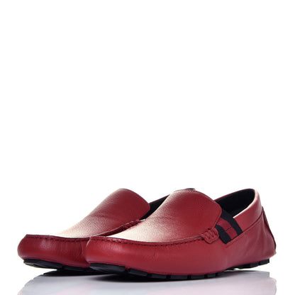 Gucci Calfskin Web Mens Driver Loafers 7.5 Red 3 of 8