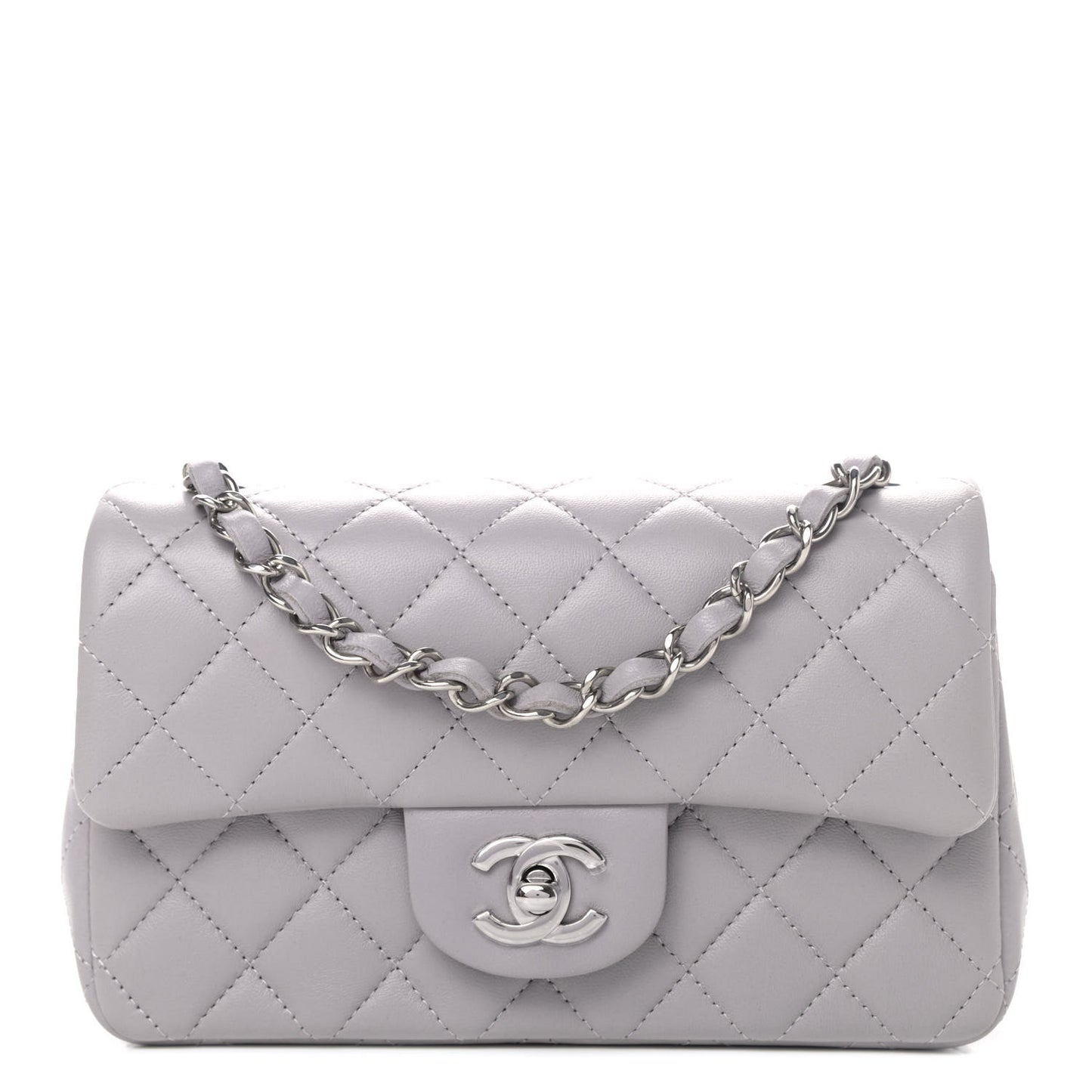 Lambskin Quilted Mini Rectangular Flap Grey