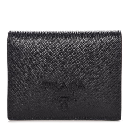 Prada Saffiano Shine Bi-Fold Wallet Black 1 of 8