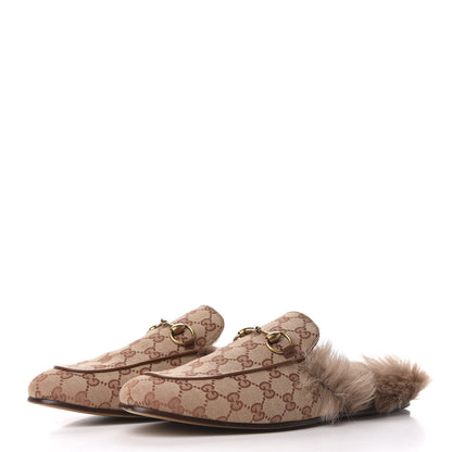Gucci GG Monogram Fur Mens Princetown Slippers 10 Beige Ruggine Rust 2 of 8