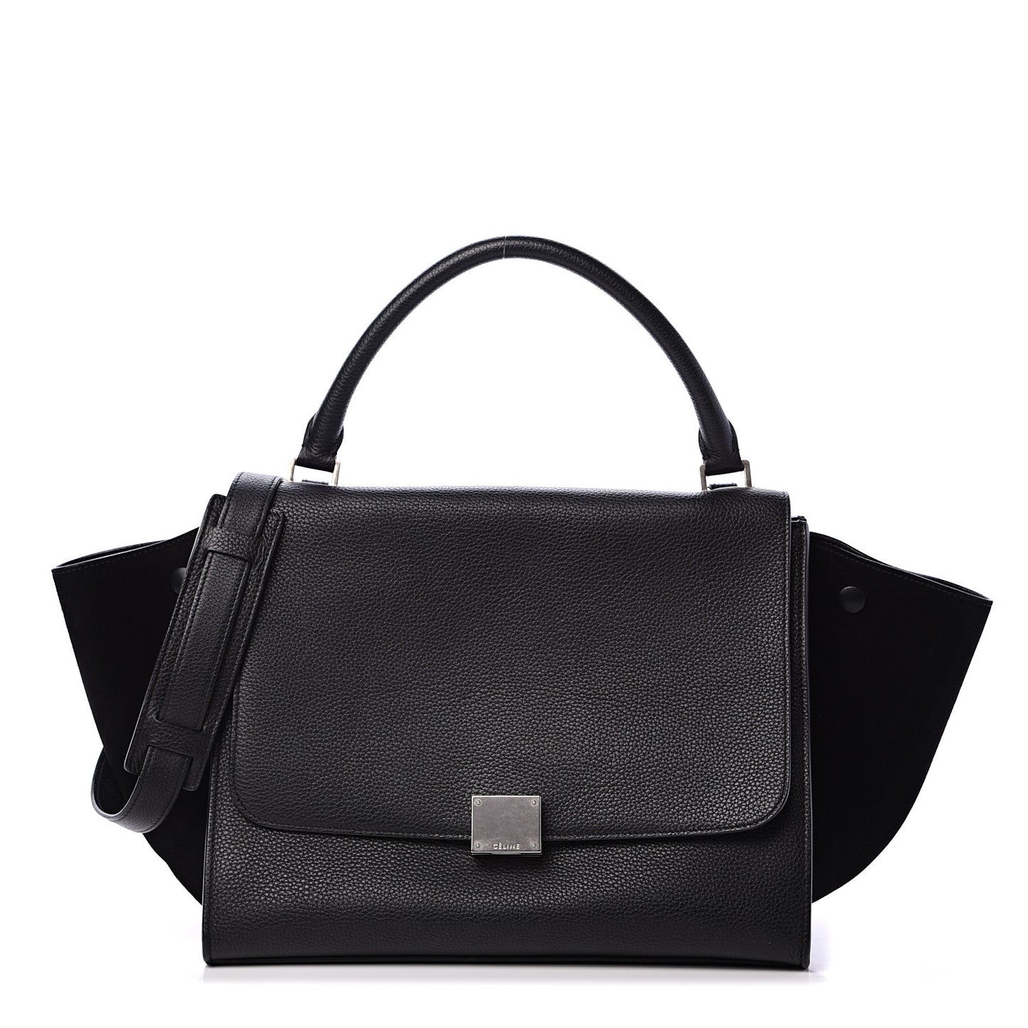 Drummed Calfskin Suede Small Trapeze Black