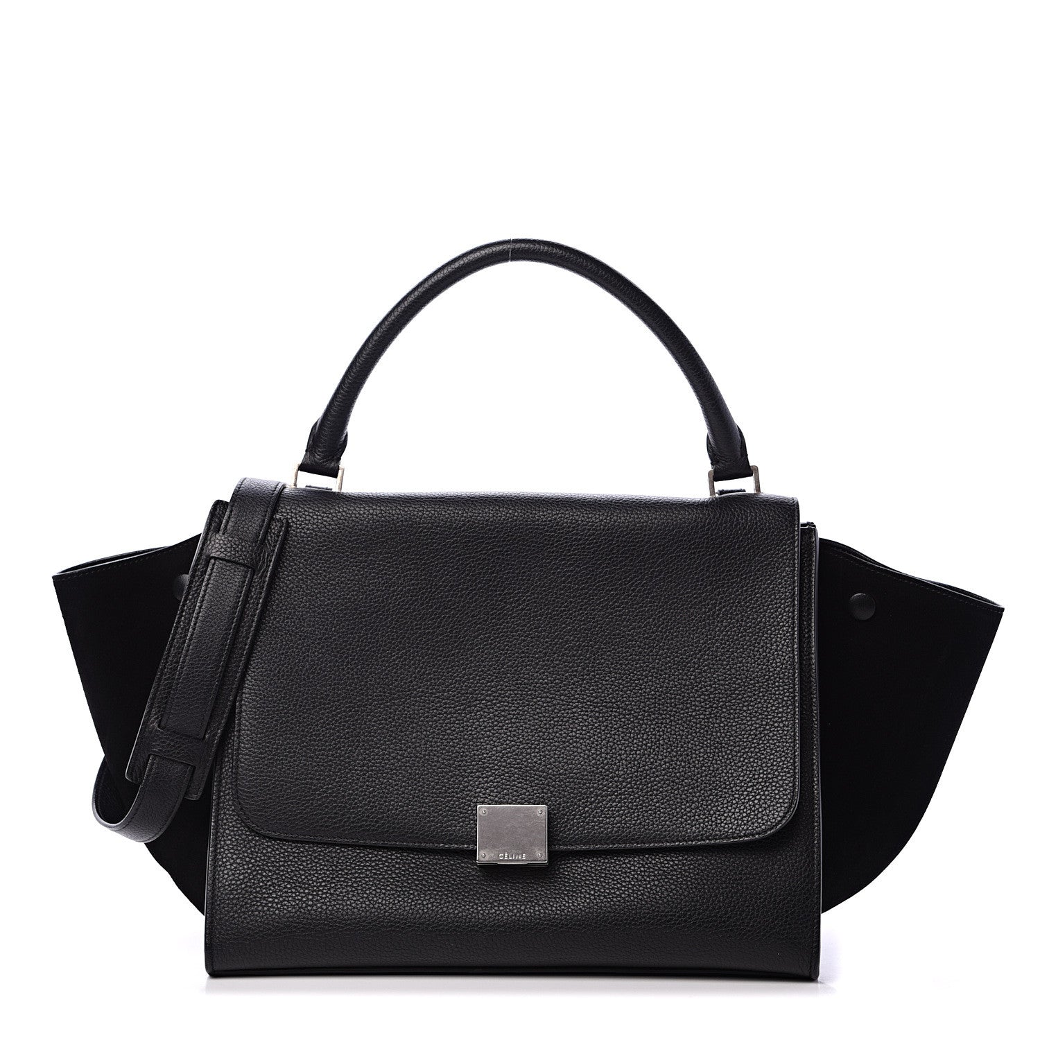 Celine Drummed Calfskin Suede Small Trapeze Black 1 of 9