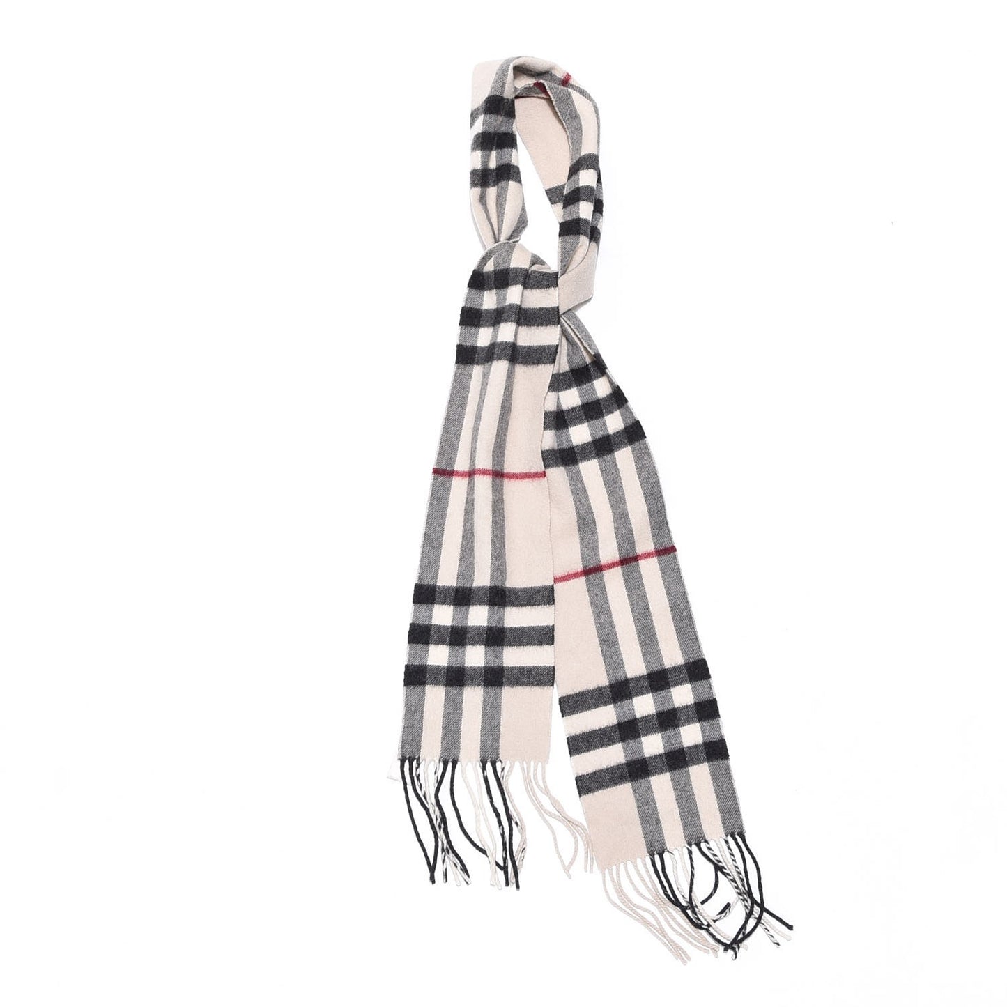 Cashmere Check Fringe Scarf Ivory