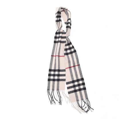 Burberry Cashmere Check Fringe Scarf Ivory 1 of 5