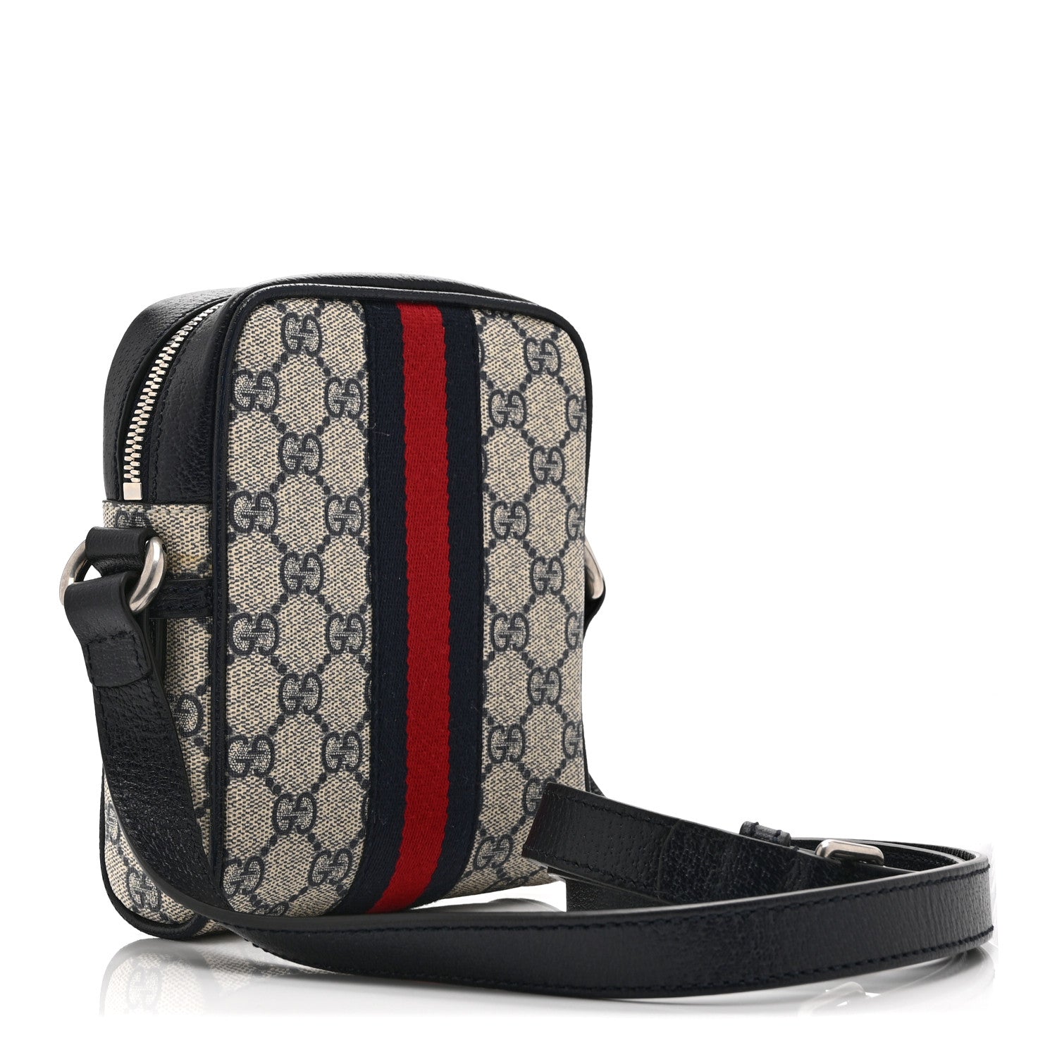 Gucci GG Supreme Monogram Textured Calfskin Web Mini Ophidia Messenger Beige Blue 3 of 10