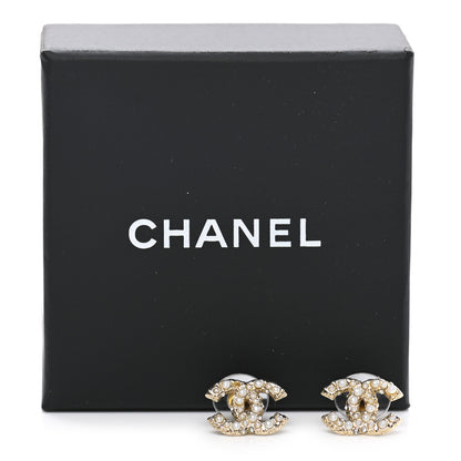 Chanel Pearl Crystal CC Earrings Light Gold 6 of 6