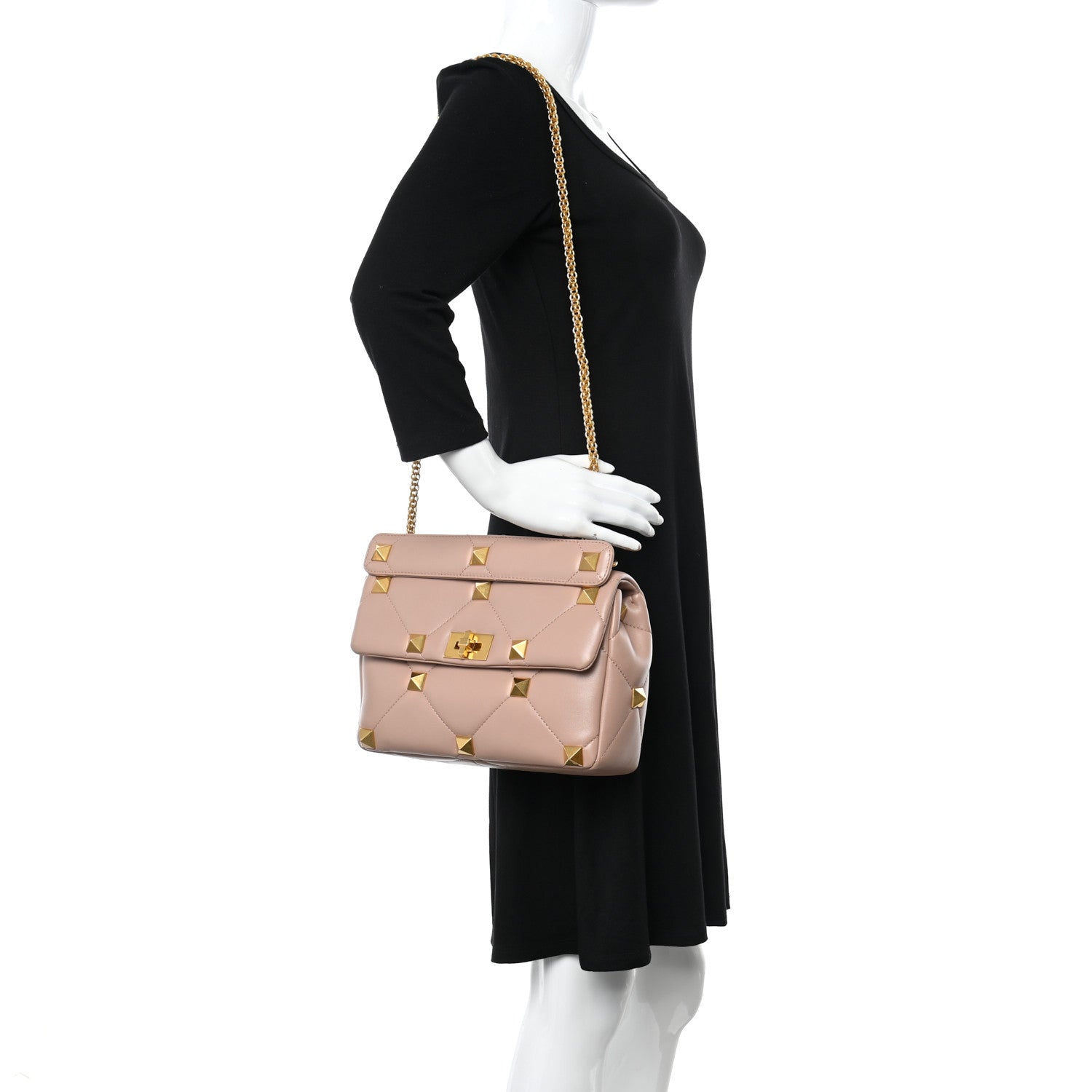 Valentino Garavani Nappa Large Roman Stud Shoulder Bag Rose Cannelle 2 of 9