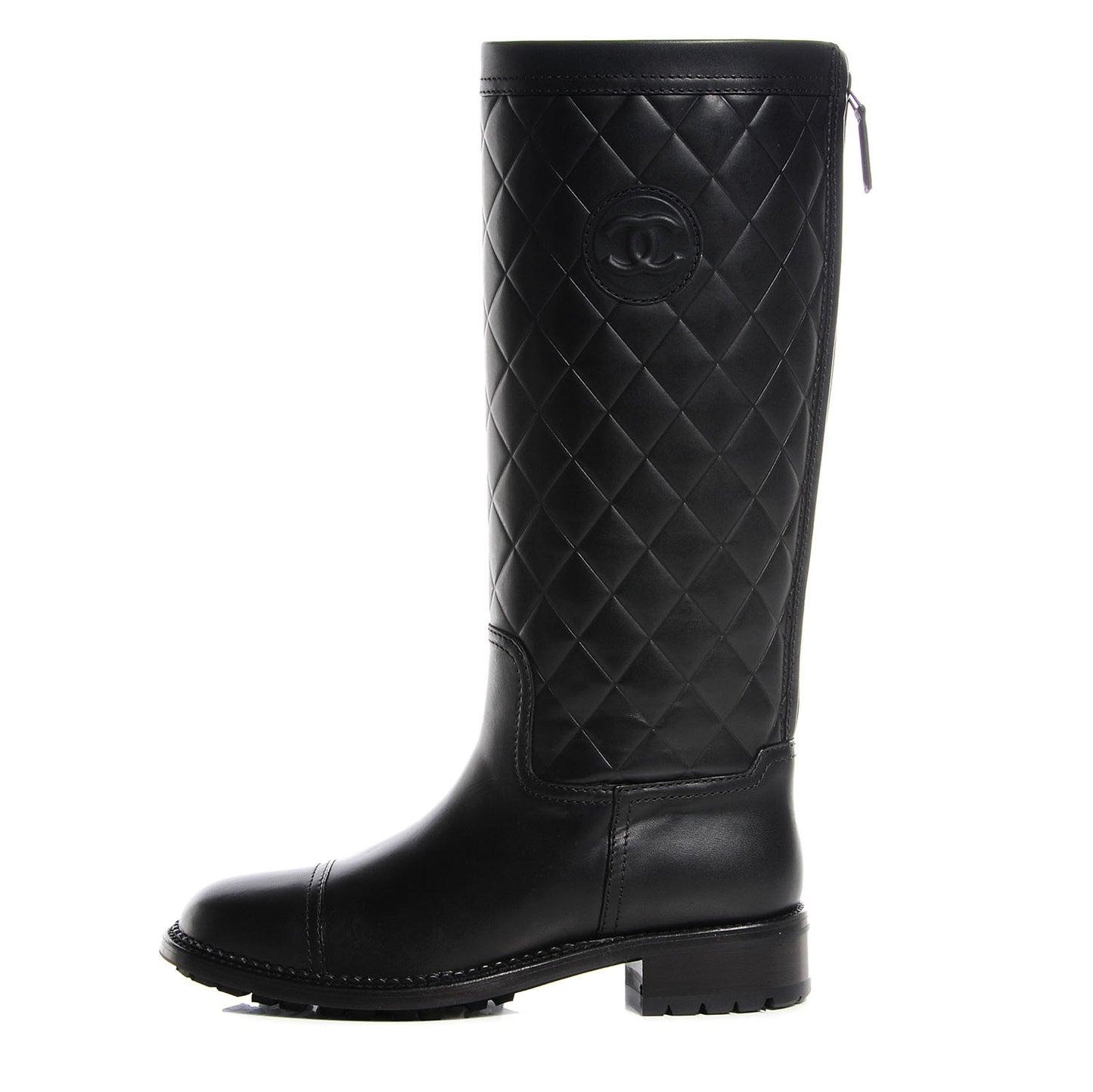Calfskin Quilted Riding Boots Black 37.5