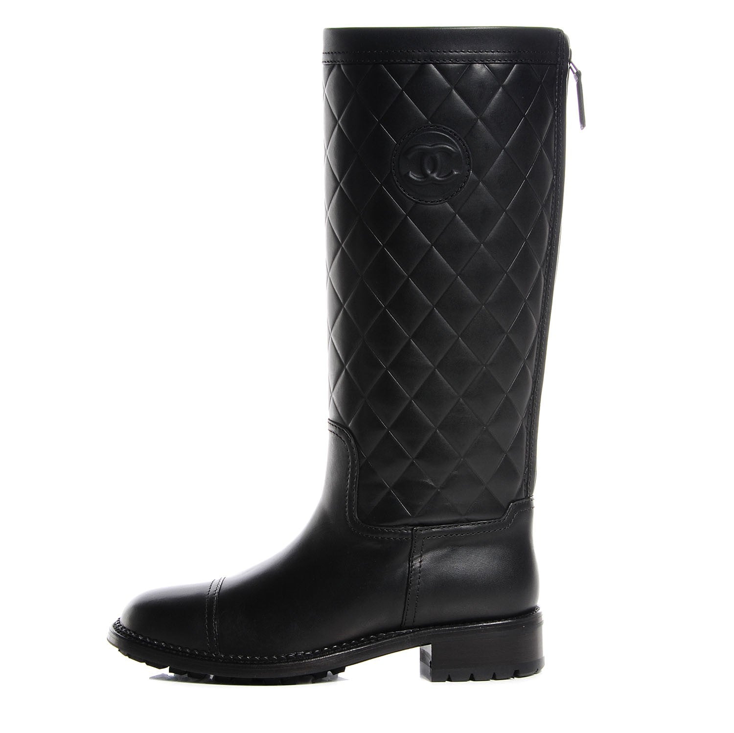 Chanel Calfskin Quilted Riding Boots Black 37.5 1 of 5