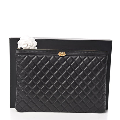 Chanel Lambskin Quilted Large Boy Zip Pouch Black 9 of 9