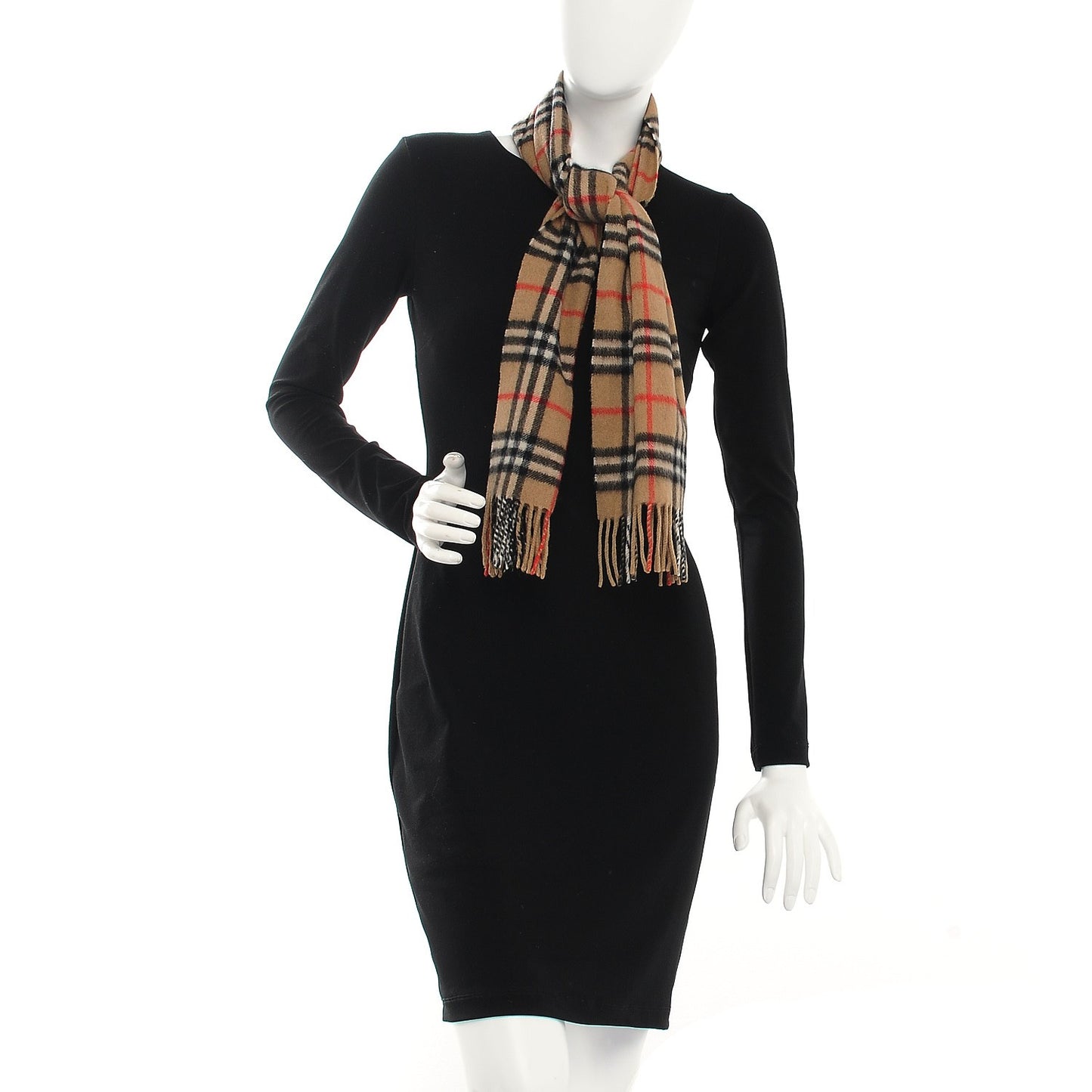 Cashmere House Check Fringe Scarf Camel