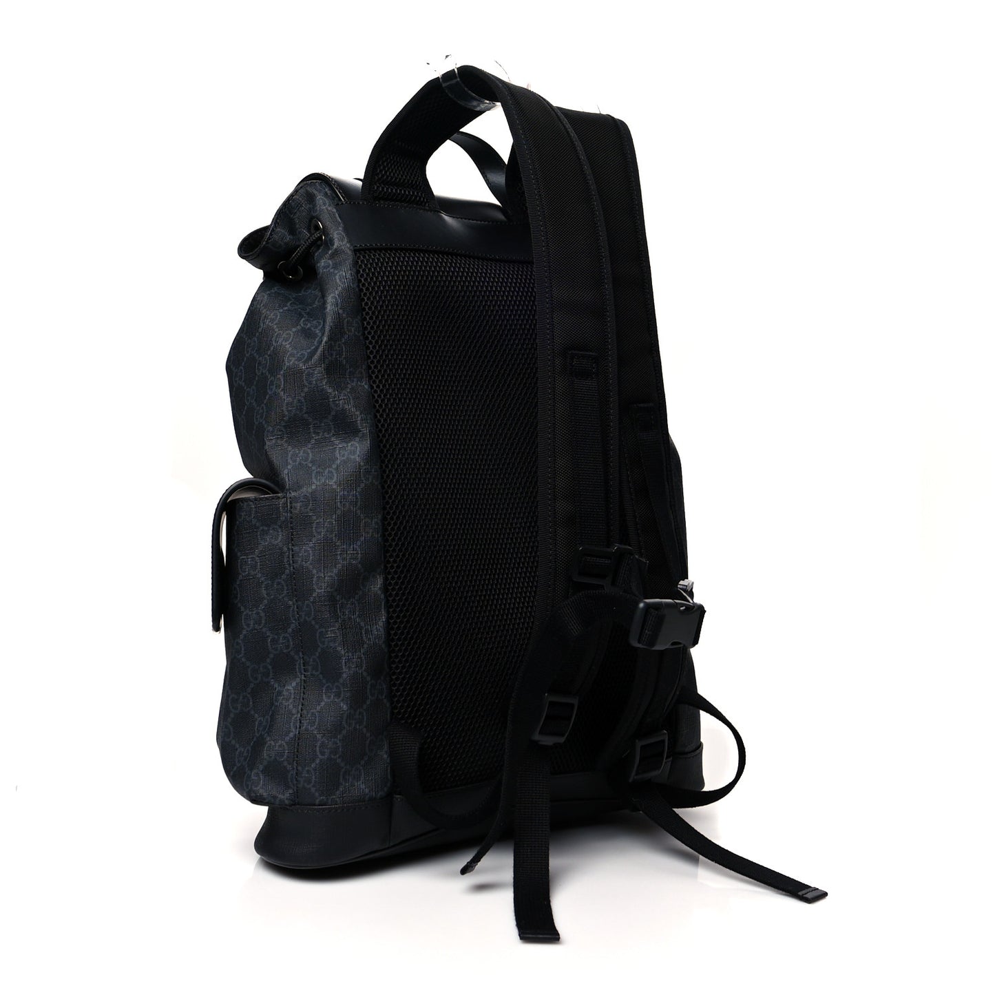 Soft GG Supreme Monogram Appia Calfskin Web Double Buckle Backpack Black