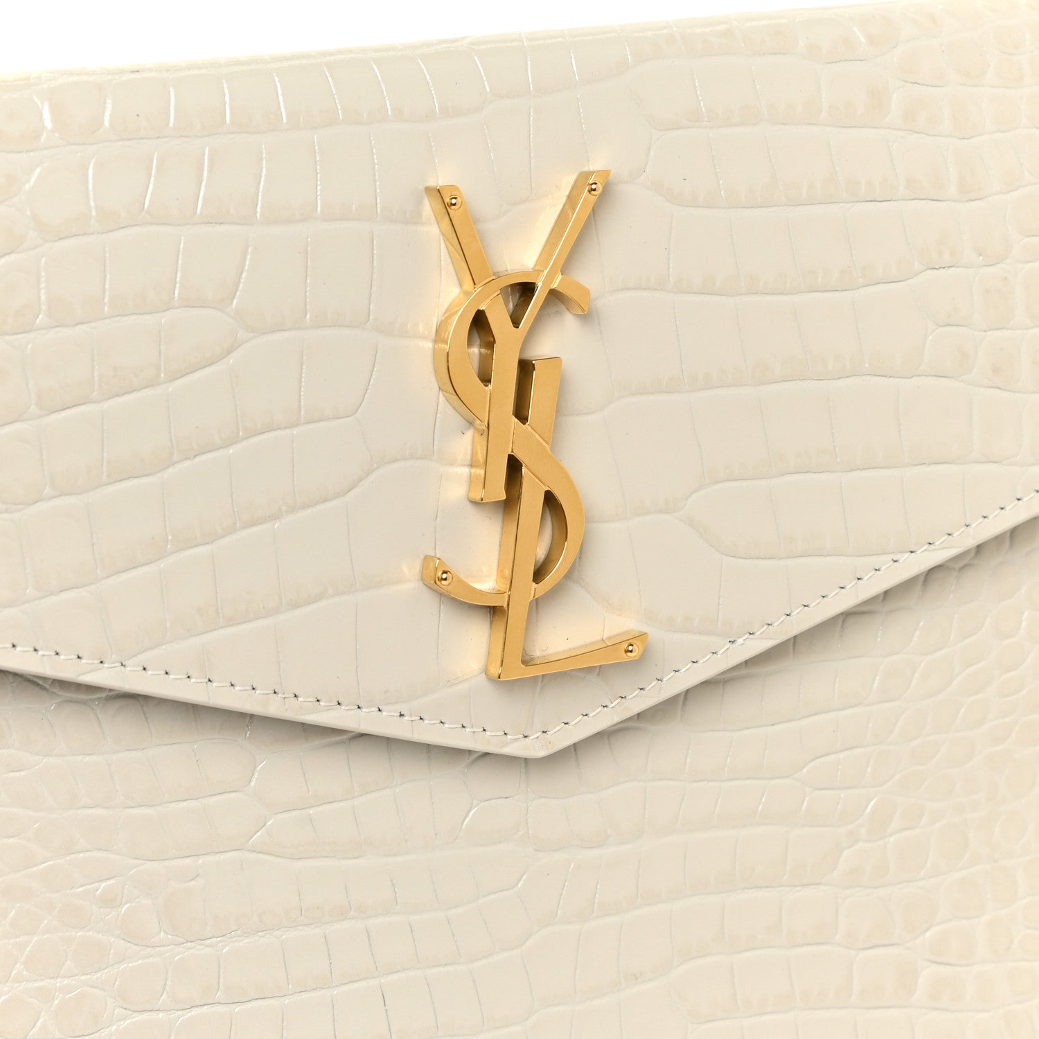 Saint Laurent Calfskin Crocodile Embossed Uptown Monogram Pouch Crema Soft 11 of 14