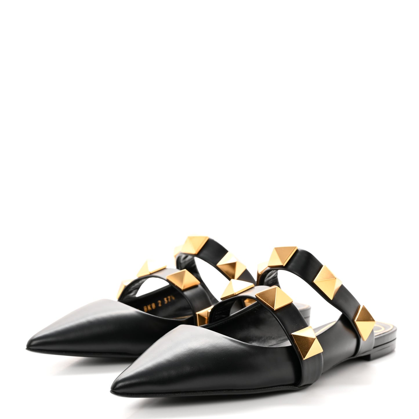Calfskin Roman Stud Flat Mules 37.5 Black