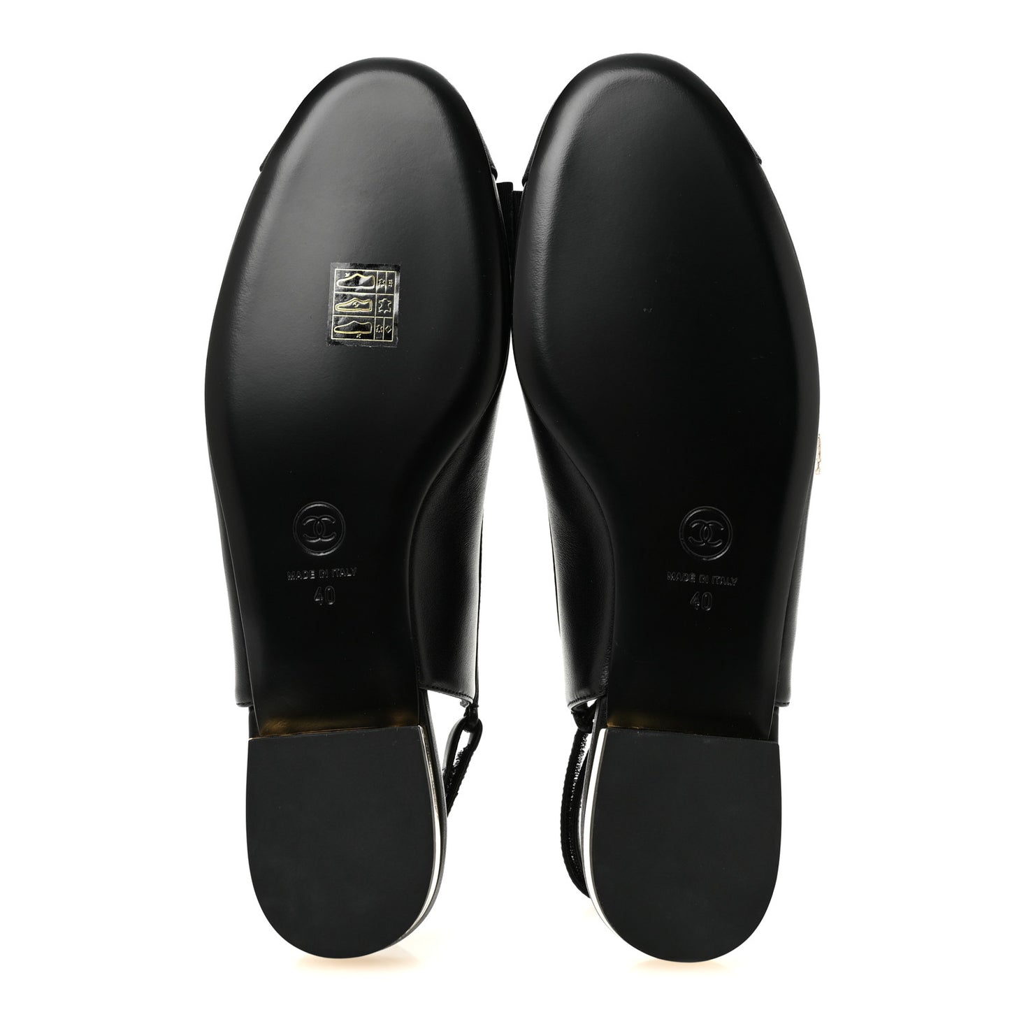 Lambskin Grosgrain Bow Cap Toe CC Slingback Flats 40 Black