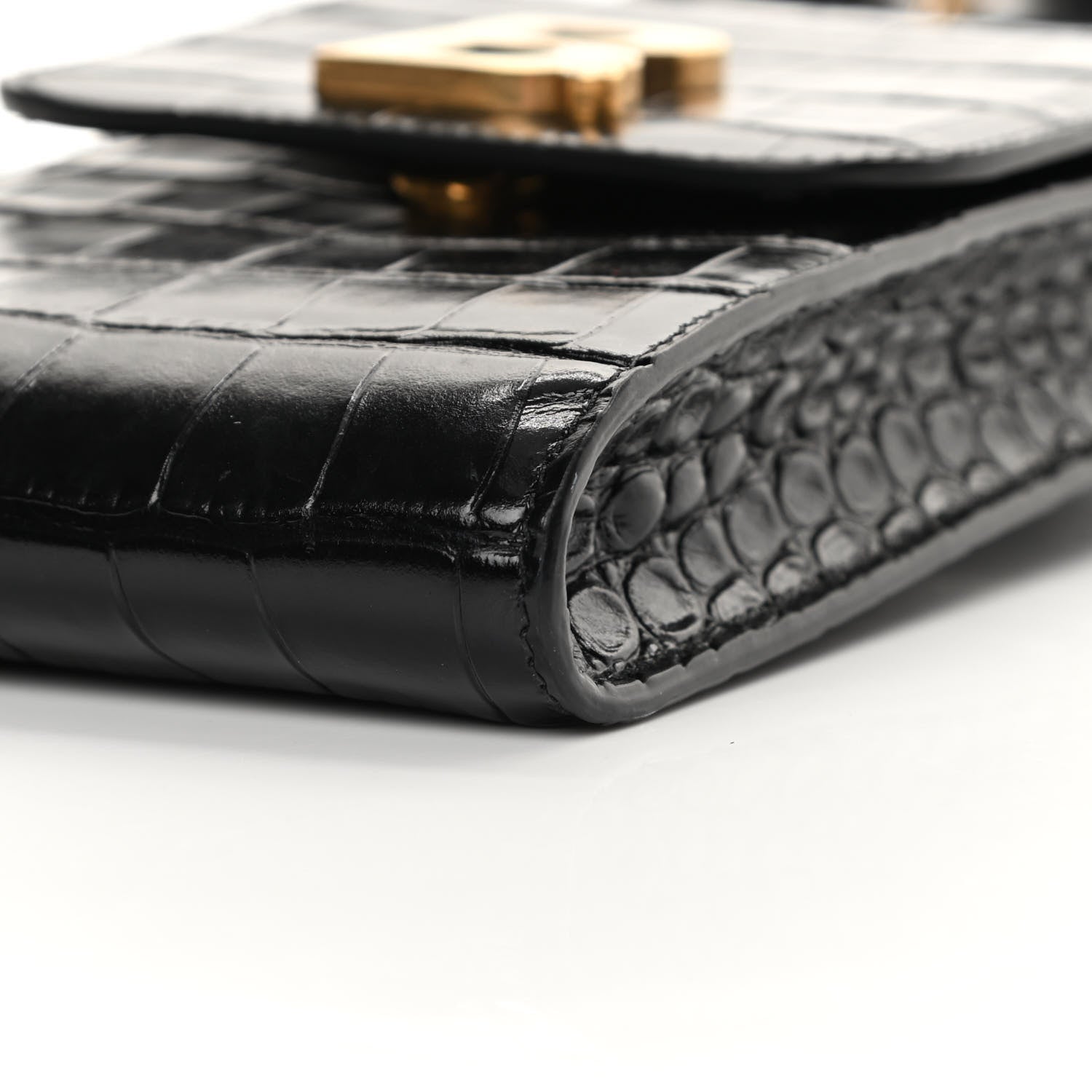 Balenciaga Shiny Calfskin Crocodile Embossed B Phone Holder Black 10 of 11