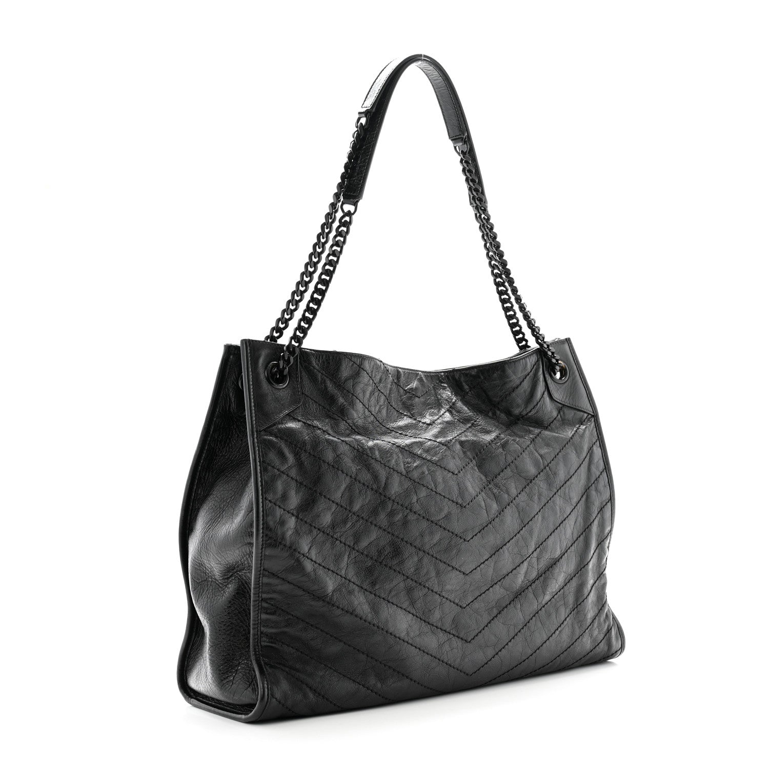 Saint Laurent Crinkled Calfskin Matelasse Monogram Large Niki Shopper Tote Black 3 of 12