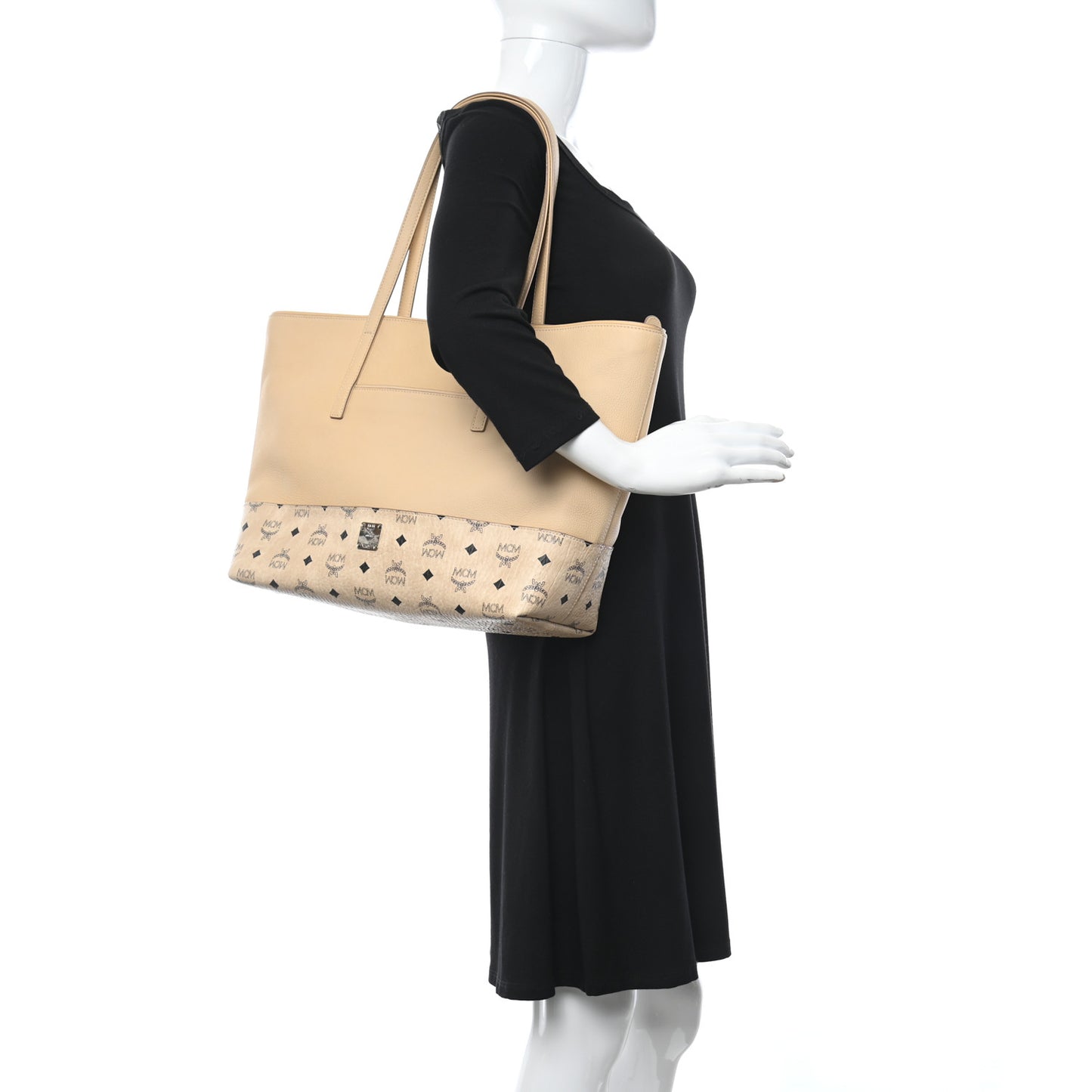 Calfskin Visetos Anya Shopper Tote Beige