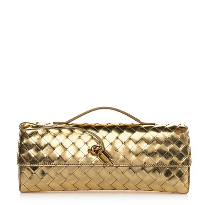 Bottega Veneta Metallic Lambskin Intrecciato Long Andiamo Top Handle Clutch Gold 1 of 9