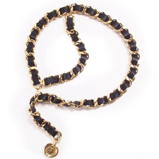 Chanel Leather Gold Chain Link Medallion Belt 1 of 5