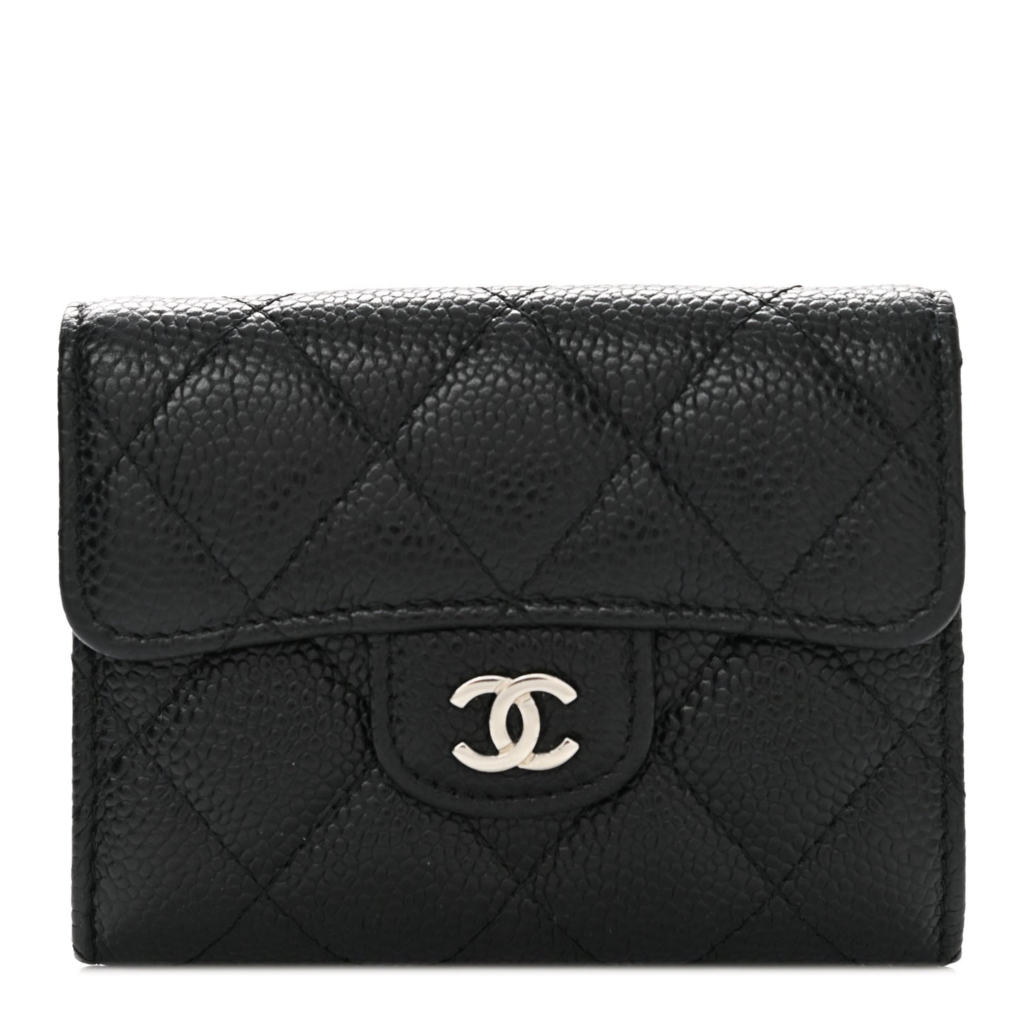 Caviar Quilted Flap Card Holder Wallet Black