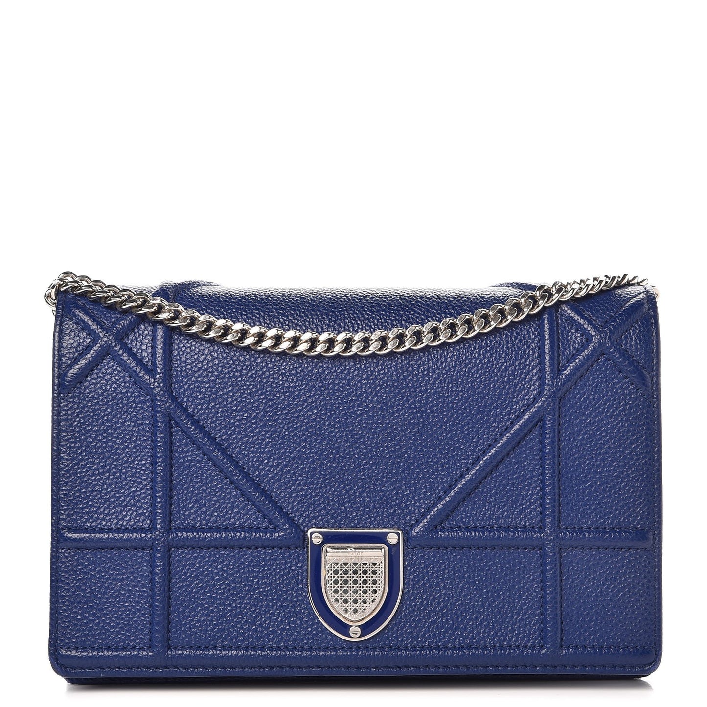 Grained Calfskin Diorama Wallet on Chain Pouch Blue