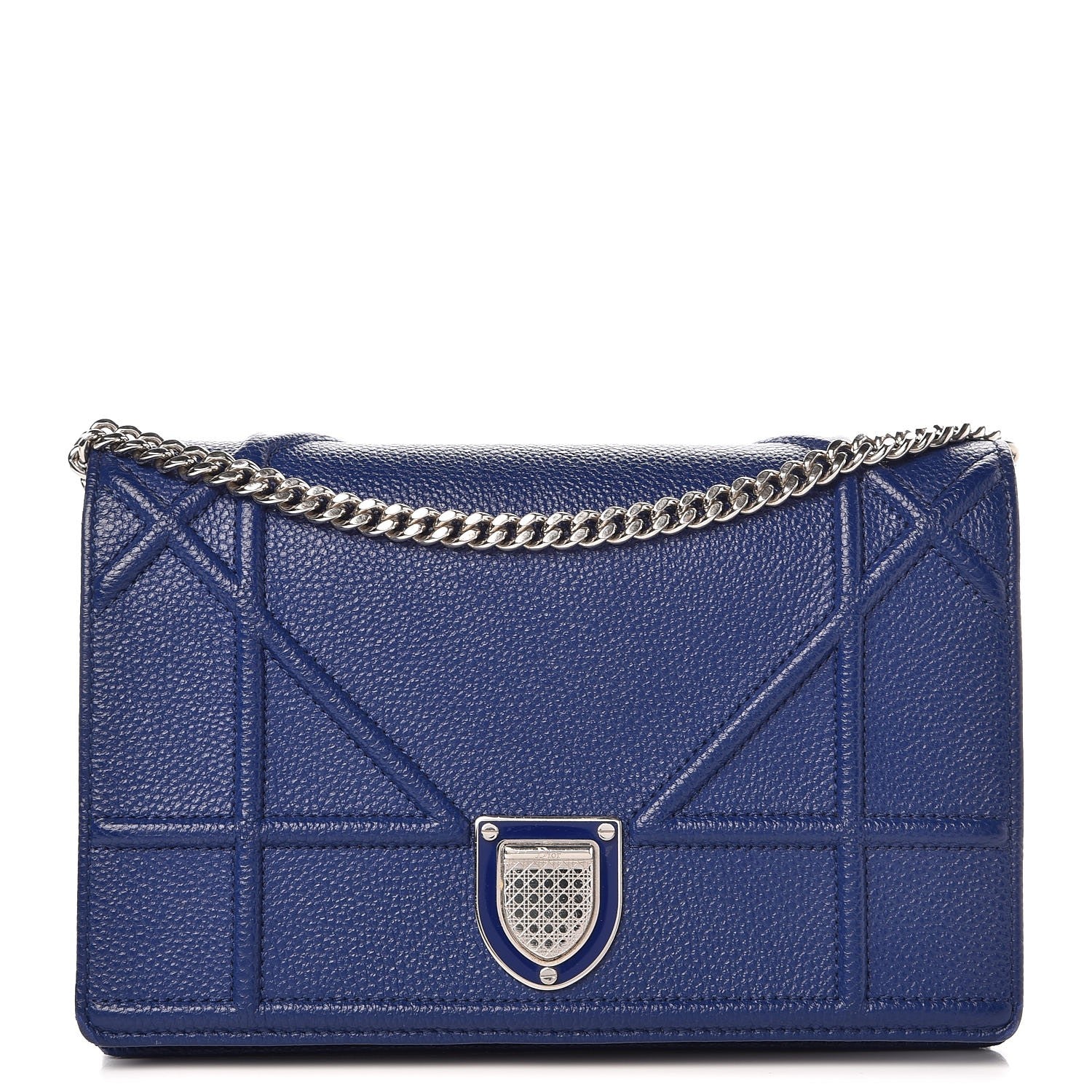Christian Dior Grained Calfskin Diorama Wallet on Chain Pouch Blue 1 of 8