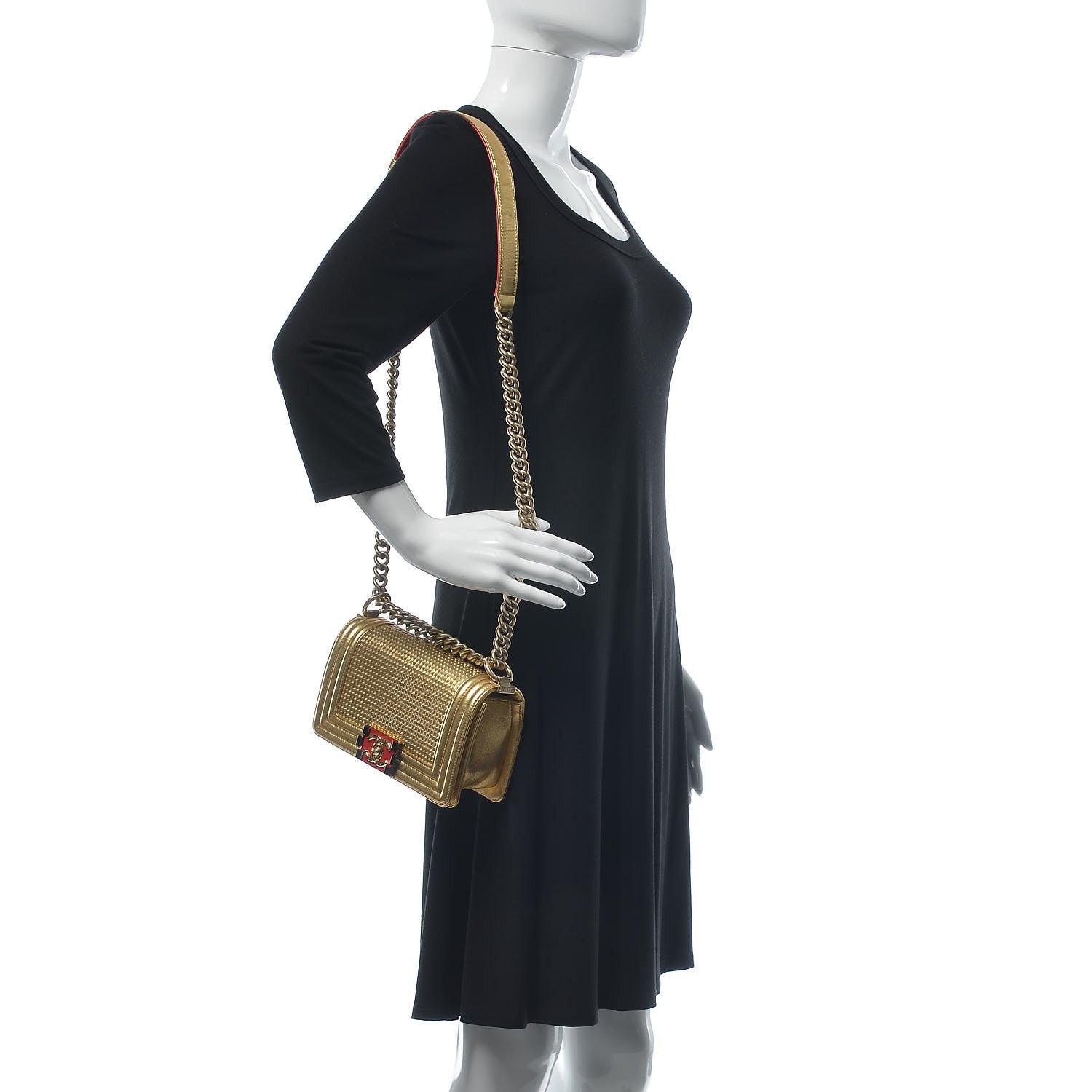 Chanel Metallic Lambskin Embossed Small Cube Boy Flap Gold 2 of 15