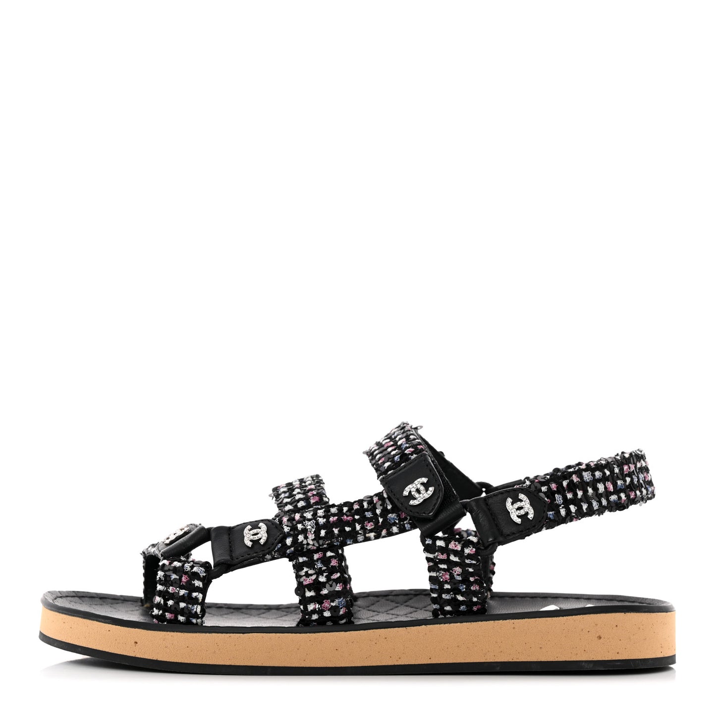 Tweed Lambskin Dad Sandals 38.5 Black White