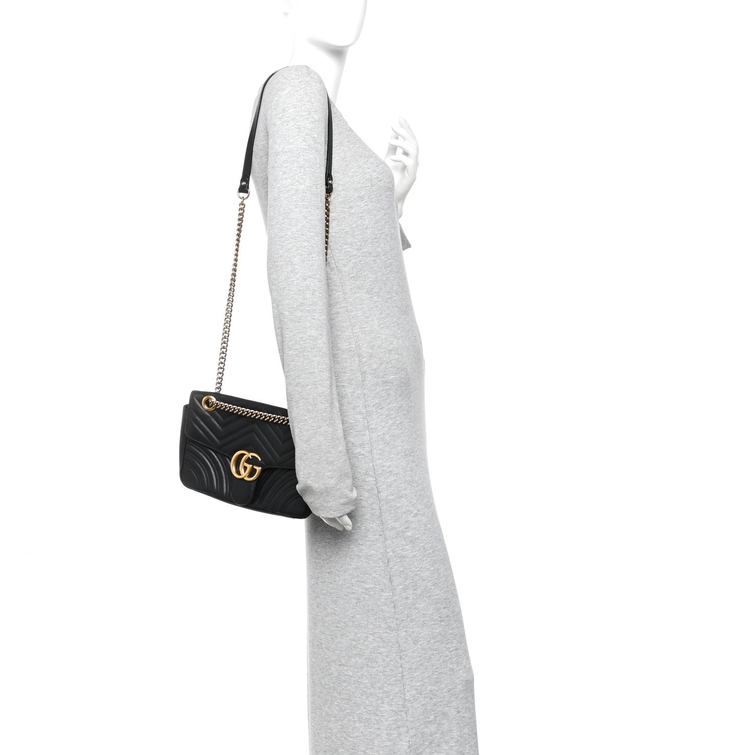 Gucci Calfskin Matelasse Small GG Marmont Shoulder Bag Black 2 of 10