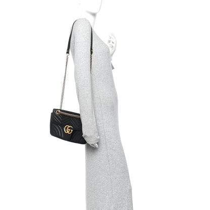 Gucci Calfskin Matelasse Small GG Marmont Shoulder Bag Black 2 of 10