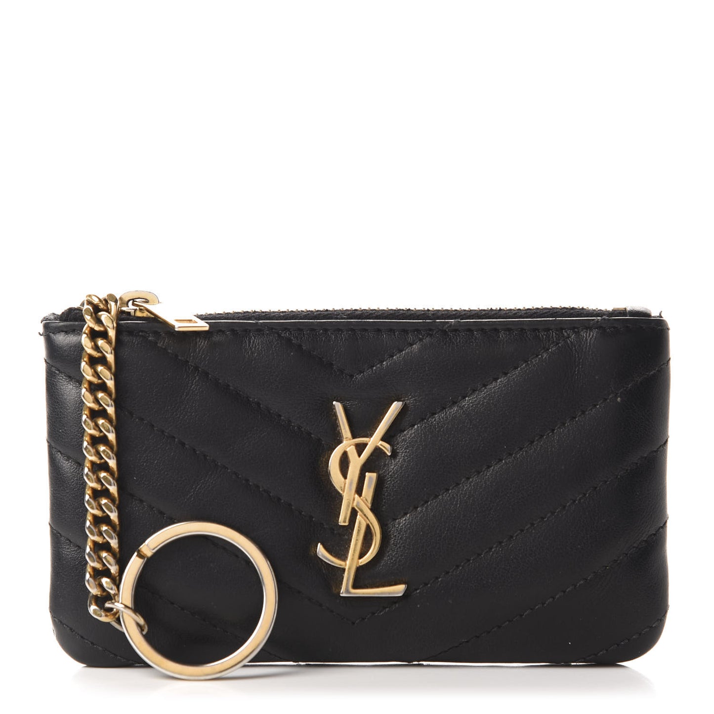 Calfskin Matelasse Monogram Key Pouch Black