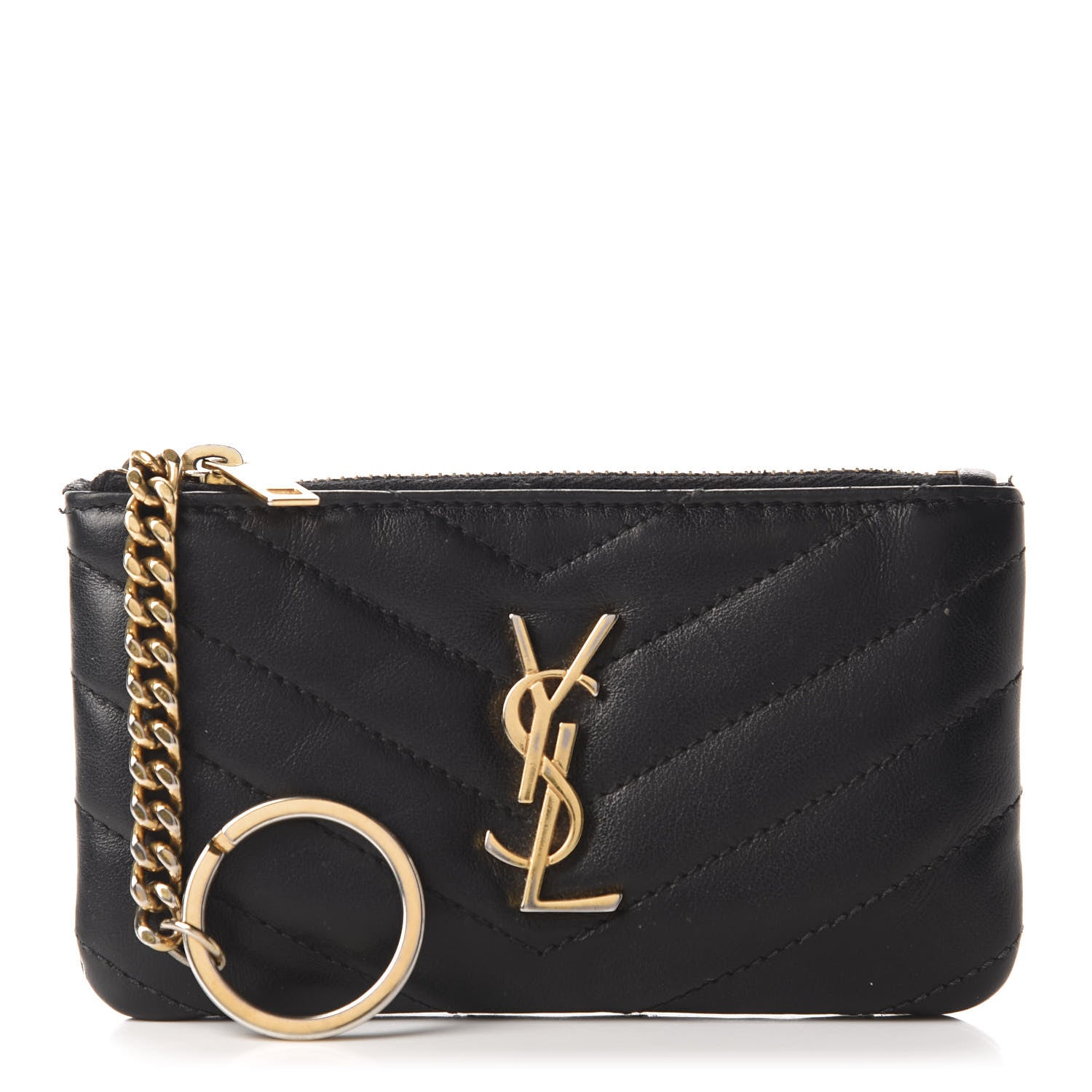 Saint Laurent Calfskin Matelasse Monogram Key Pouch Black 1 of 8