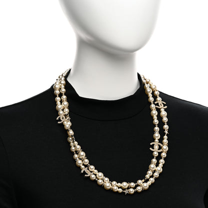 Chanel Metal Crystal Pearl CC Star Long Necklace Gold 2 of 6
