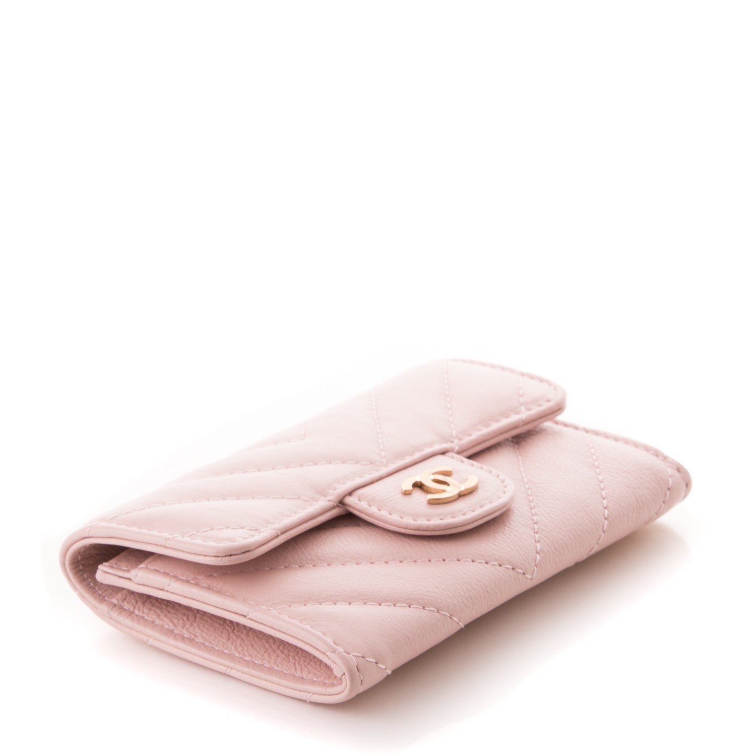 Chanel Calfskin Chevron Quilted Card Holder Wallet Light Pink 5 of 11
