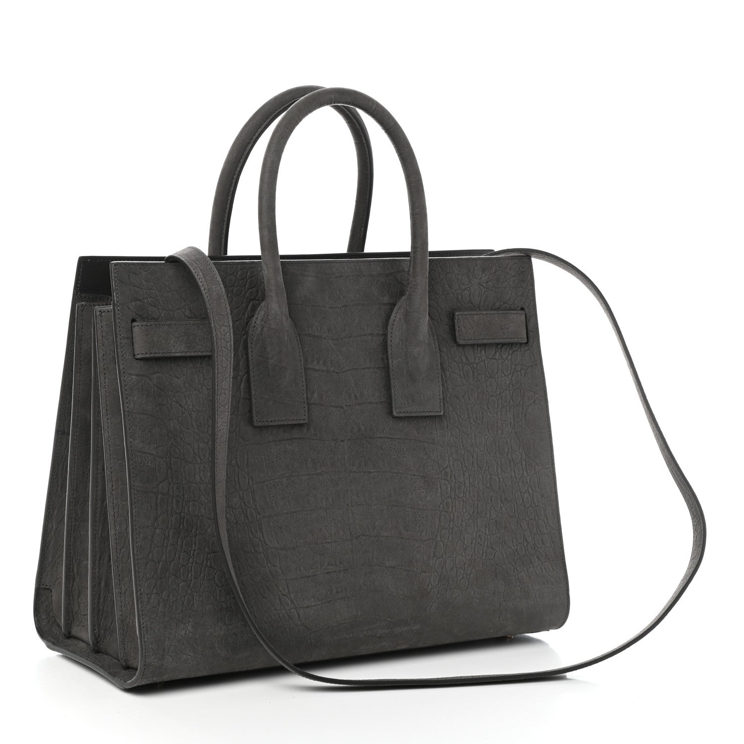 Saint Laurent Crocodile Embossed Nubuck Small Sac De Jour Dark Anthracite 3 of 9