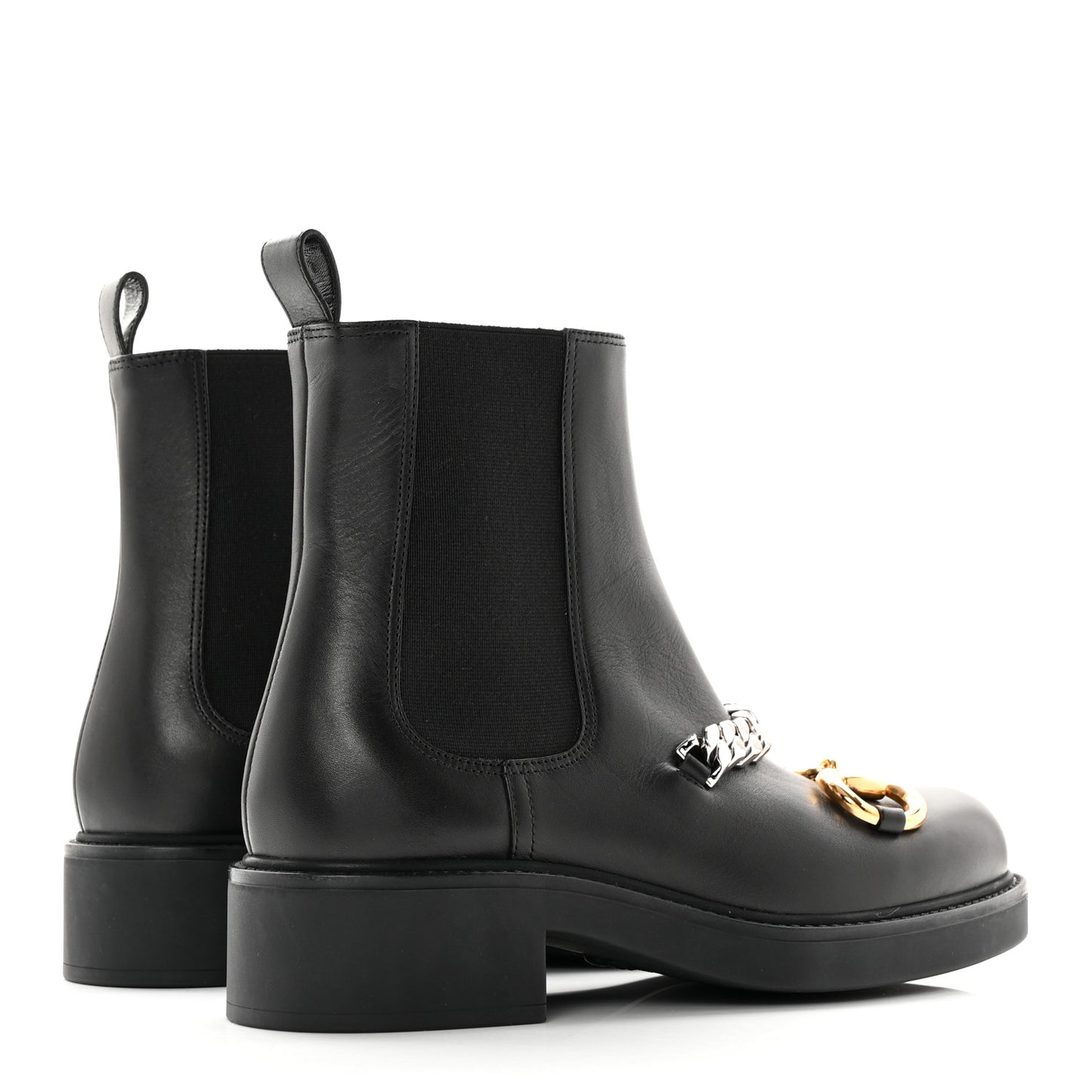 Flores Calfskin Horsebit Chain Ankle Boots 37 Black