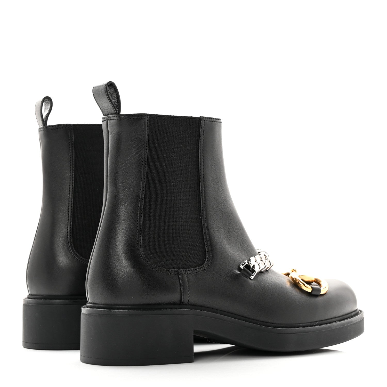 Gucci Flores Calfskin Horsebit Chain Ankle Boots 37 Black 4 of 18
