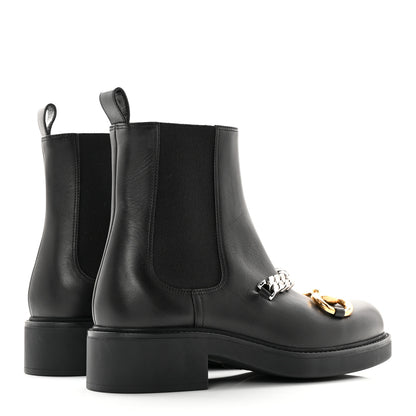 Gucci Flores Calfskin Horsebit Chain Ankle Boots 37 Black 4 of 18