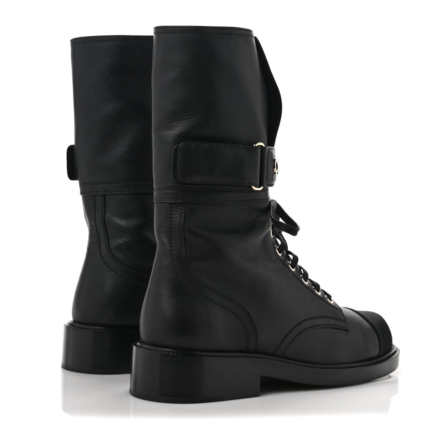 Shiny Calfskin Lace Up Combat Boots 39 Black