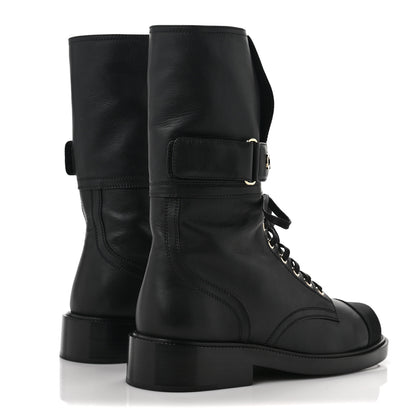 Chanel Shiny Calfskin Lace Up Combat Boots 39 Black 4 of 9