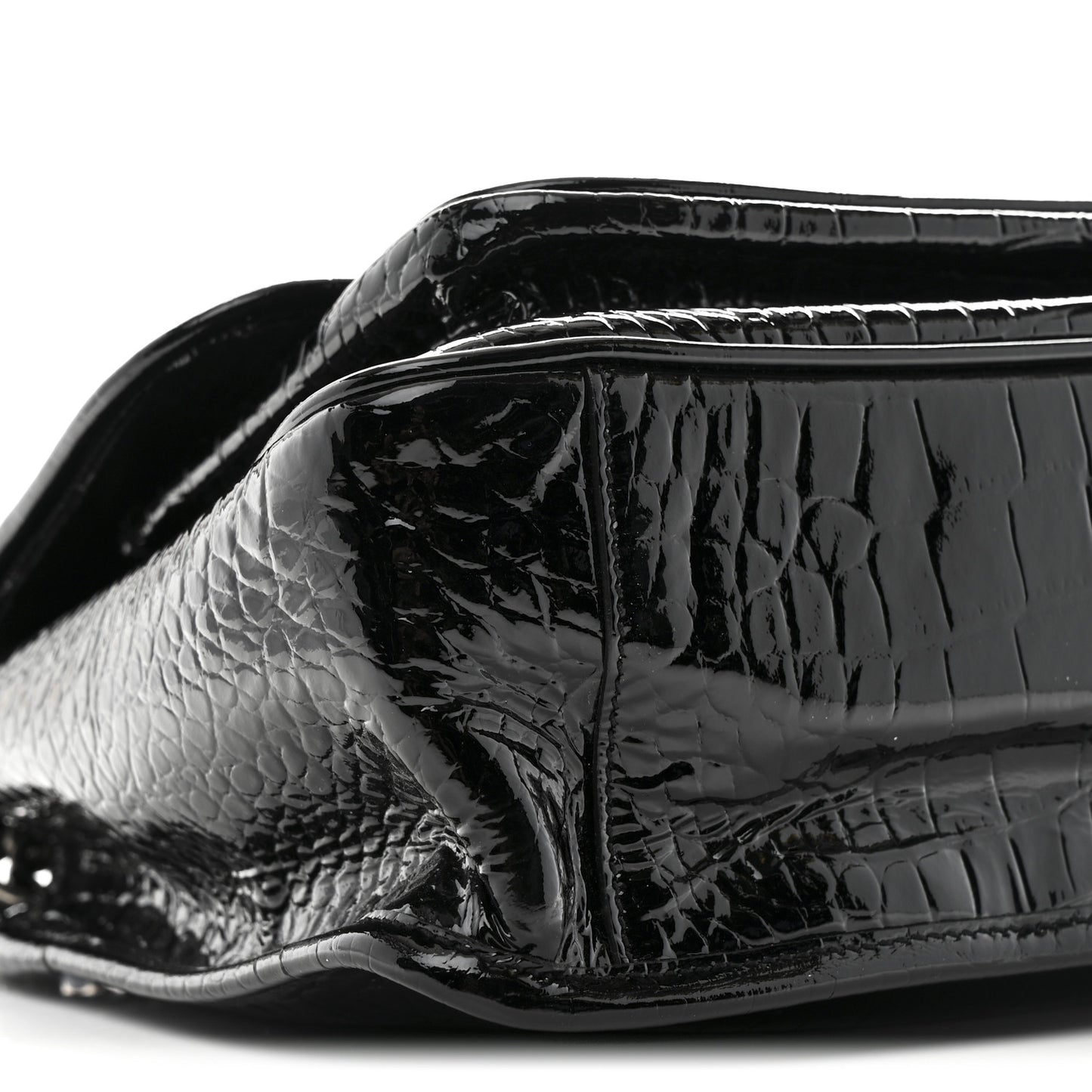 Patent Crocodile Embossed Lambskin Monogram Medium Niki Chain Satchel Black