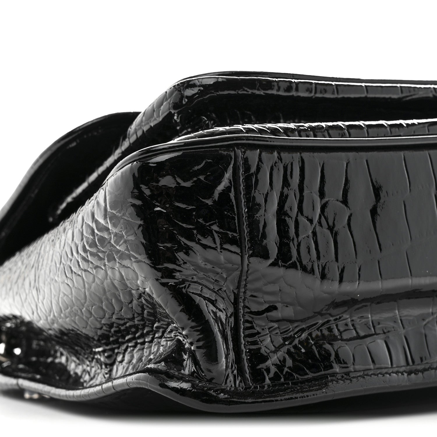 Saint Laurent Patent Crocodile Embossed Lambskin Monogram Medium Niki Chain Satchel Black 9 of 10