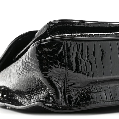 Saint Laurent Patent Crocodile Embossed Lambskin Monogram Medium Niki Chain Satchel Black 9 of 10