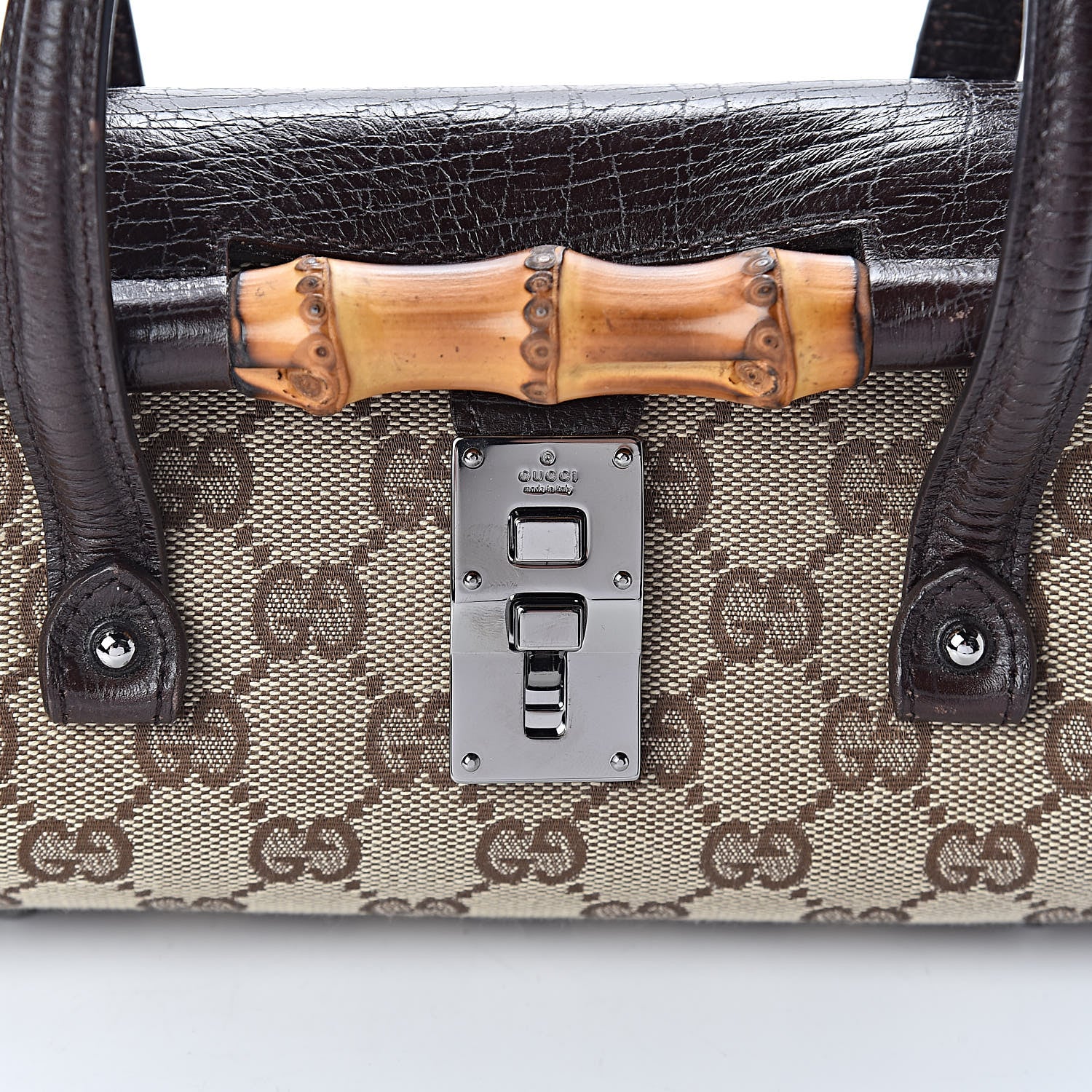 Gucci Monogram Small Bamboo Bullet Satchel Brown 8 of 10