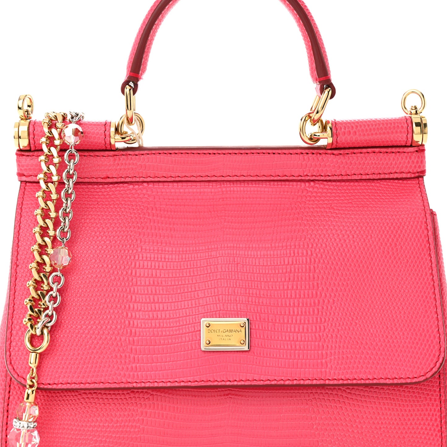 Iguana Embossed Calfskin Small Miss Sicily Chain Satchel Ibiscus
