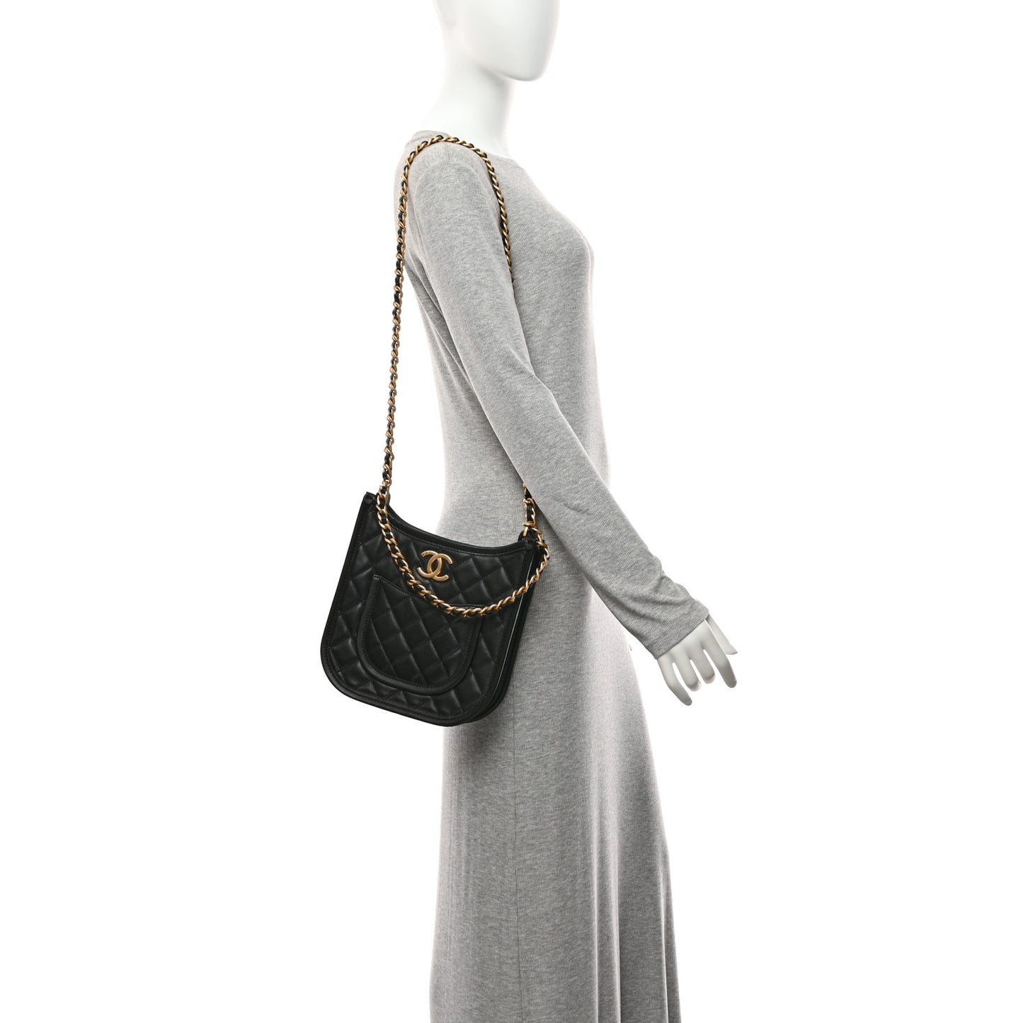 Calfskin Quilted Small Hobo Black