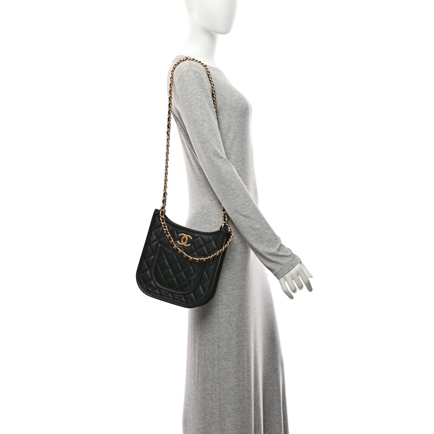 Chanel Calfskin Quilted Small Hobo Black 2 of 10