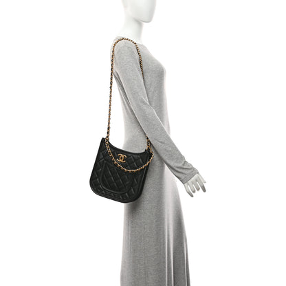 Chanel Calfskin Quilted Small Hobo Black 2 of 10