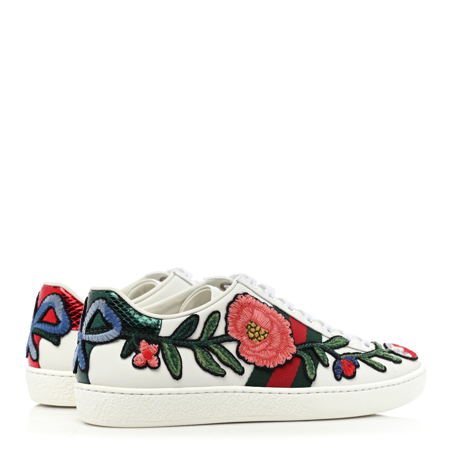 Gucci Calfskin Web Floral Embroidered Womens Ace Sneakers 36 White 5 of 10